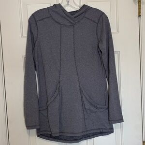 Title Nine Womens S Gray Striped Long Sleeve Pullover Hoodie Sweatshirt Pockets